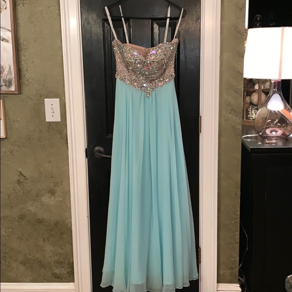 Terani Couture beaded aqua gown 8